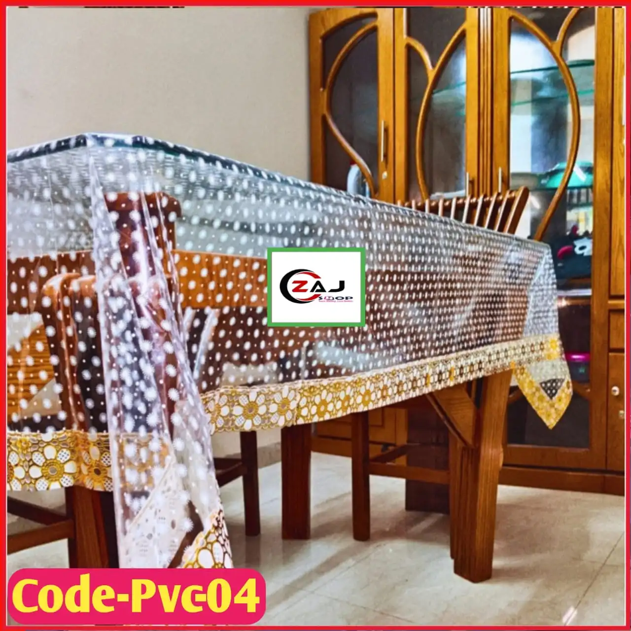 ৮ সিটের টেবিল কভার প্রিন্টেড স্বচ্ছ পরিষ্কার ওয়াটারপ্রুফ কোড নাম্বার - PVC 04